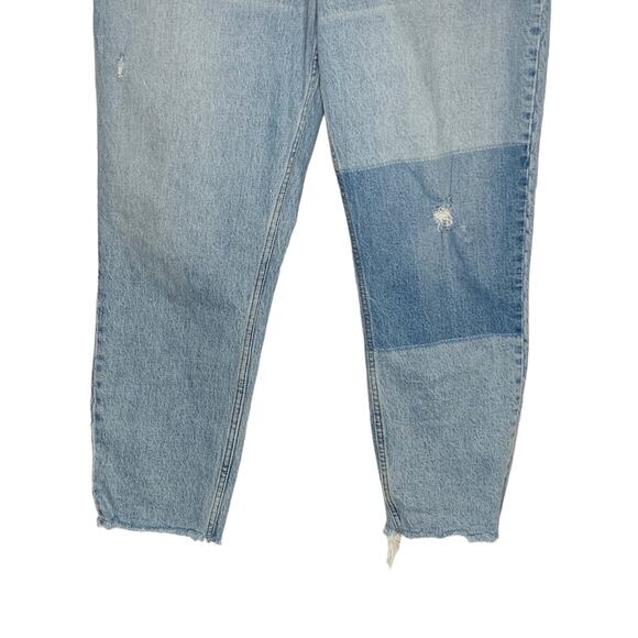 Abercrombie and Fitch 12 The Mom High Rise Jeans raw hem Distressed Patch Knee - Picture 5 of 9